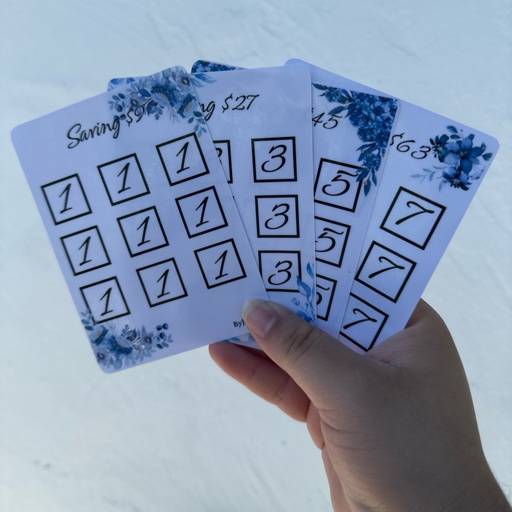 White and Blue Savings Challenge Cards set